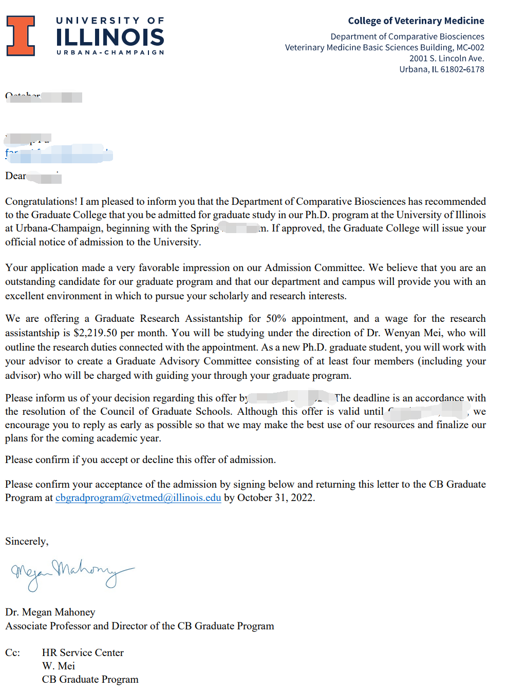 伊利诺伊大学厄巴纳-香槟分校Offer
